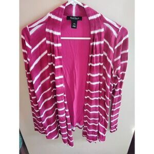 White House Black Market Magenta Pink White Striped Open Front Cardigan XS